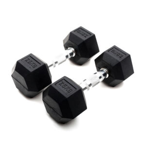 Mancuernas Hexagonales Recubiertas de Caucho Peso: 7,5 KG Color: Negro